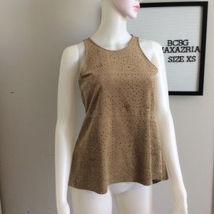 BCBG Maxazria Faux Seude Tan sleeveless Top